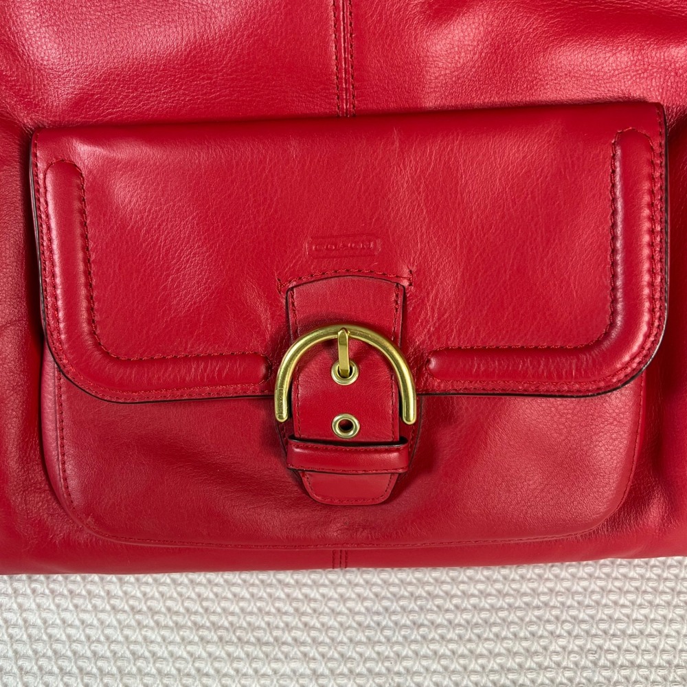 COACH Campbell Dark Red Leather Large Hobo Shoulder Bag Chunky Brass Buckle Y2K - Picture 2 of 16